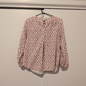 Lucky Brand Women's White Button Up Whimsical Floral Design Size Medium